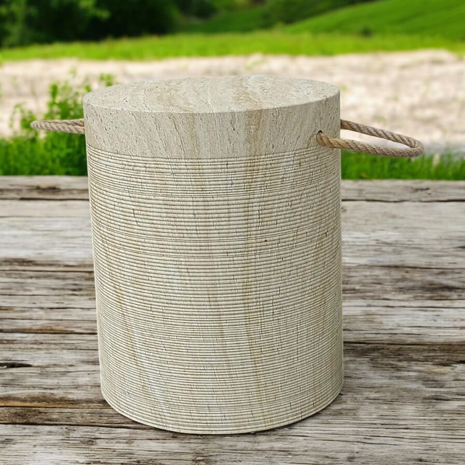 Rope-Handled Stone Cylinder