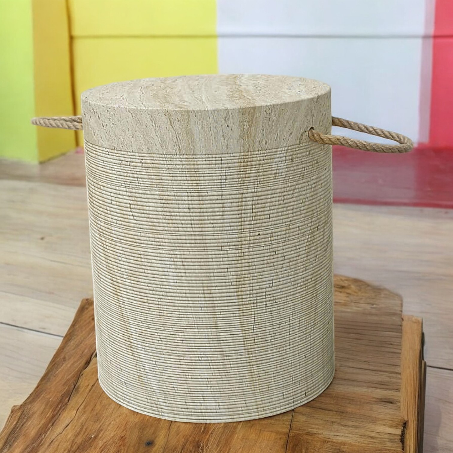 Rope-Handled Stone Cylinder